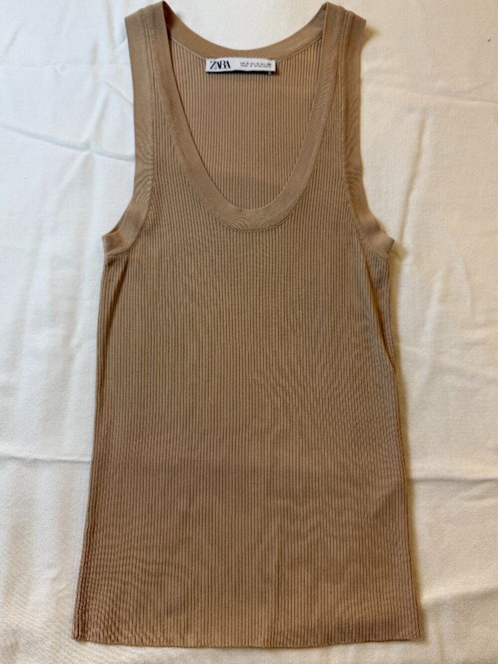 Zara taupe ribbed scoop neck tank top size S